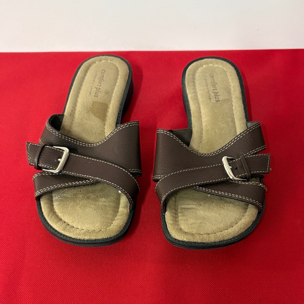 Comfort Plus Brown Slide Sandals with Buckle size 8W